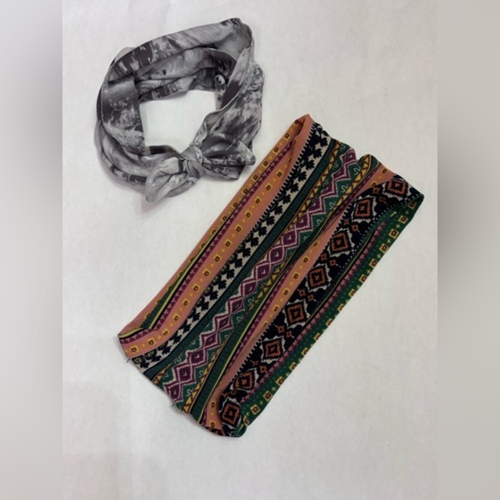 Patterned Headband Set - Multicolor and Gray